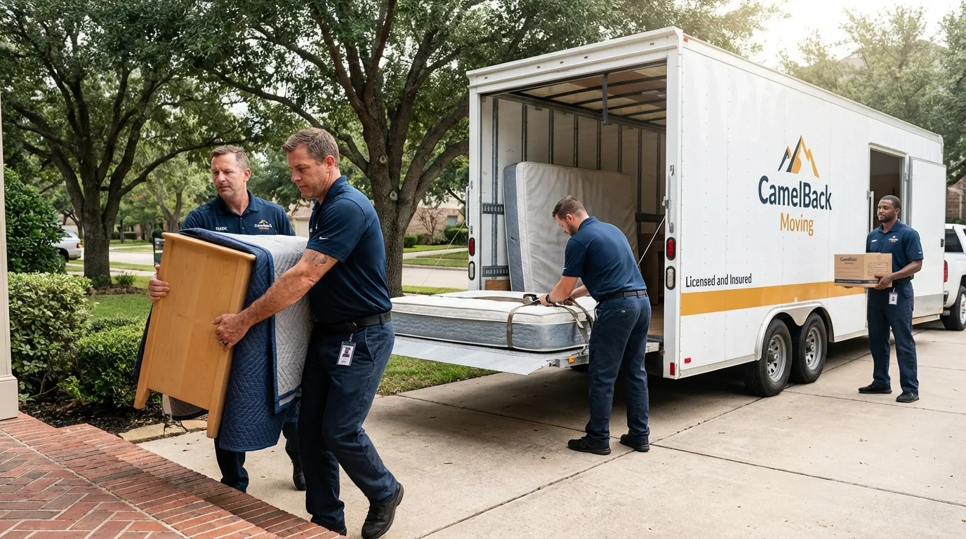 Crew loading residential truck for cross-state move from Copperas Cove, TX