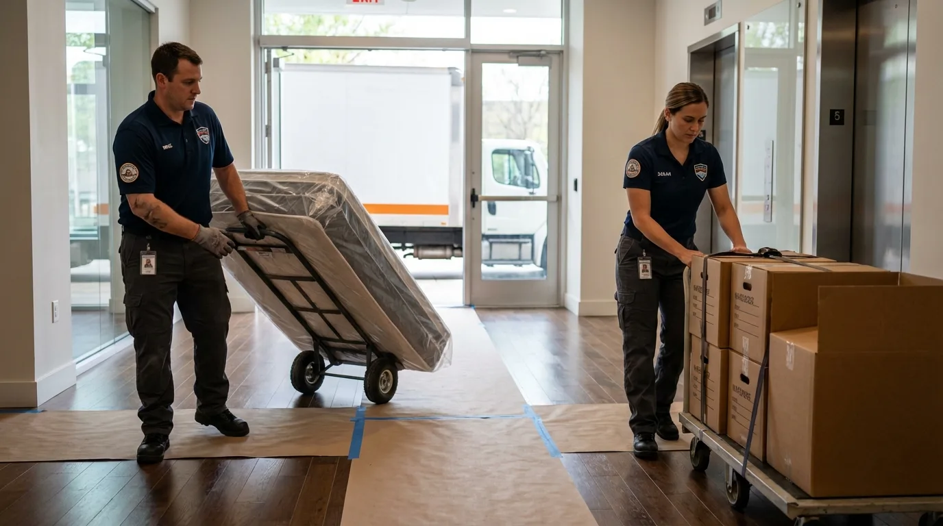 Professional apartment movers loading elevator in Copperas Cove, TX